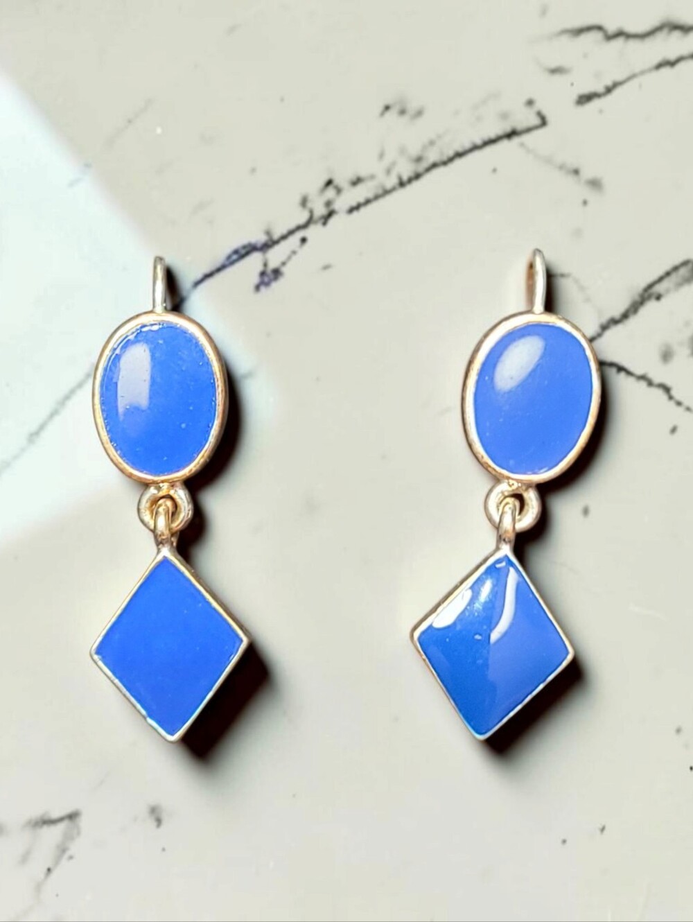 Gold-Tone Blue Enamel Drop Earrings